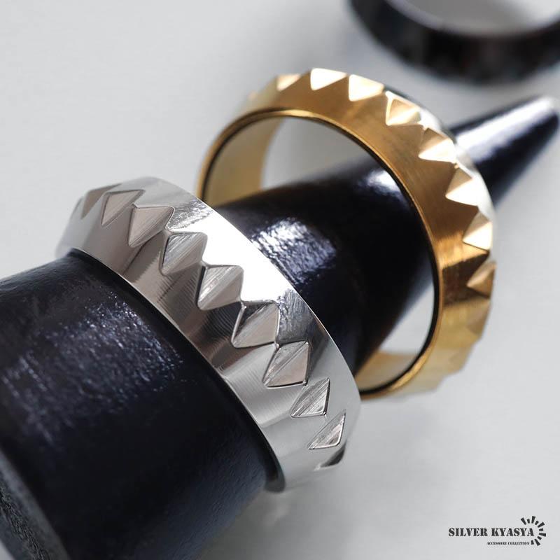 ブラック、14号) ステンレス カットリング 幾何学リング