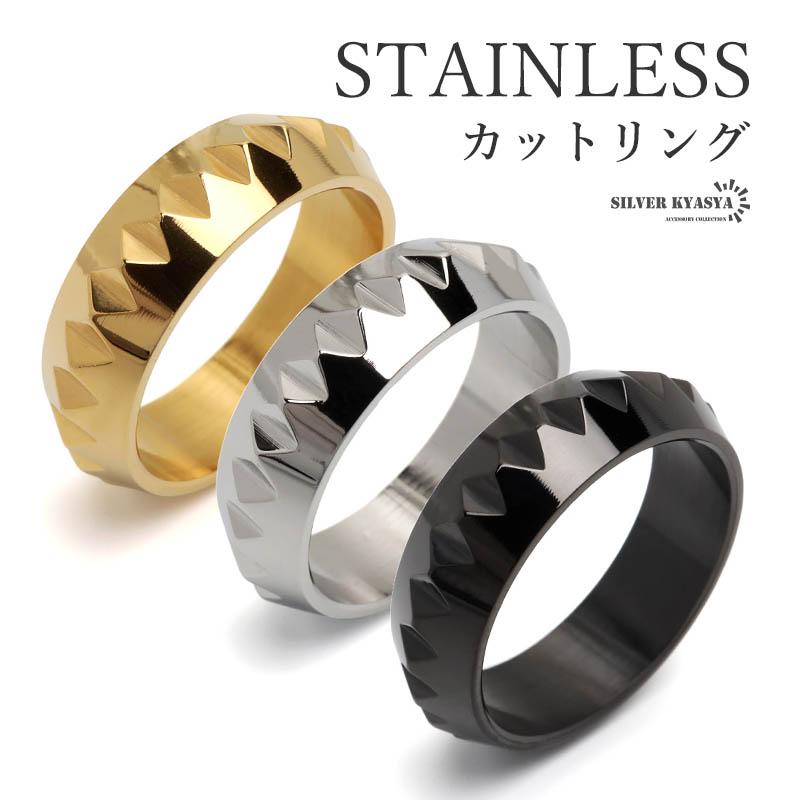 ブラック、19号) ステンレス カットリング 幾何学リング