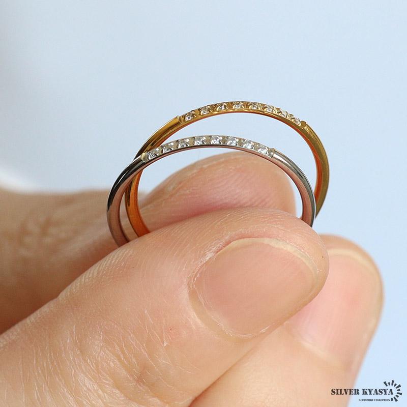 シルバー、13号) ステンレス 極細 ストーンリング 1mm ゴールド 18K GP