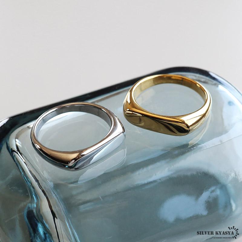 シルバー、23号) ステンレス 細身 印台リング シンプル ゴールド 18K