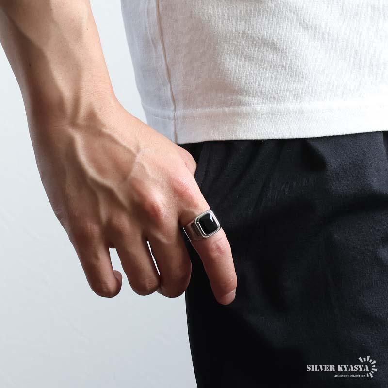 19号) ステンレス オニキスリング 印台リング 特大 ストーンリング