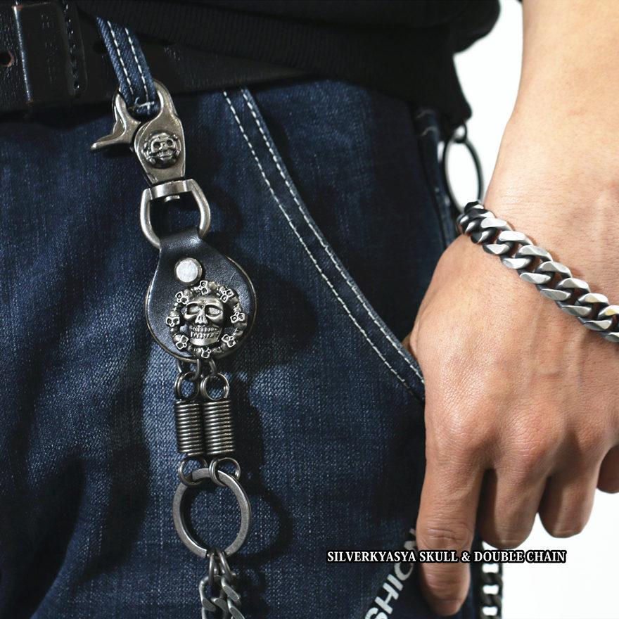 ダブルチェーン ウォレットチェーン シルバー ダブルクリップ 喜平