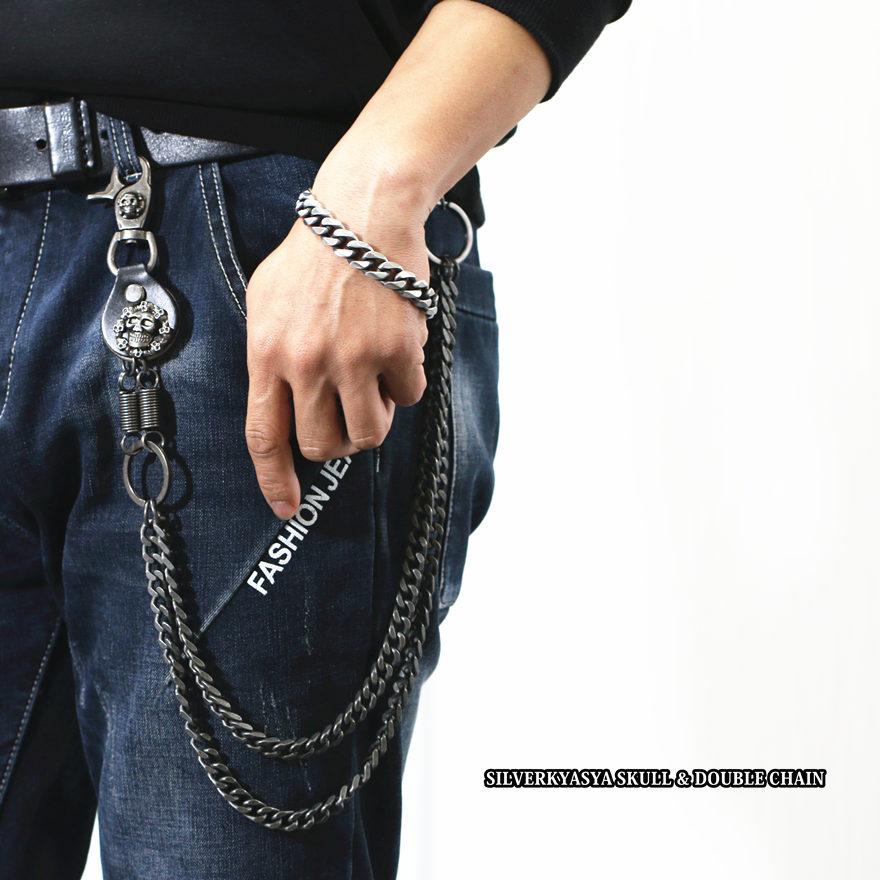 ダブルチェーン ウォレットチェーン シルバー ダブルクリップ 喜平