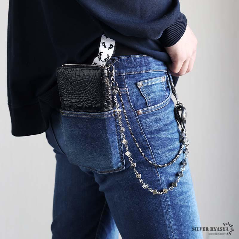 サイコロ ウォレットチェーン 3連チェーン シルバー メンズ ダイス