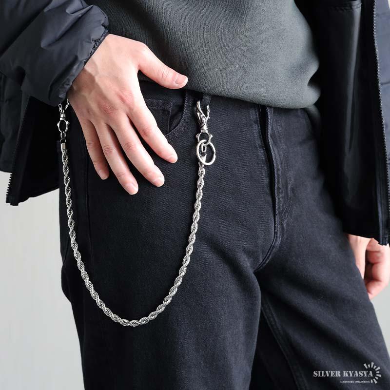 ステンレス ウォレットチェーン 財布 太幅 ロープチェーン 316L 唐草