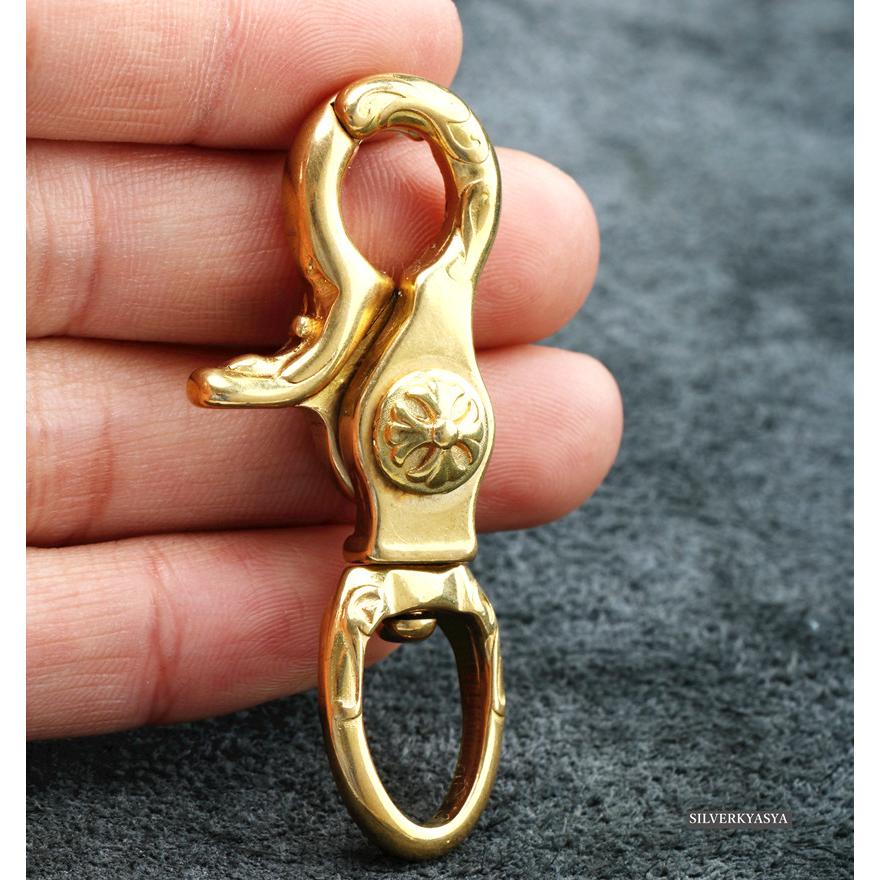 真鍮無垢 ゴールド クロスキーホルダー 金 ナスカン メンズ