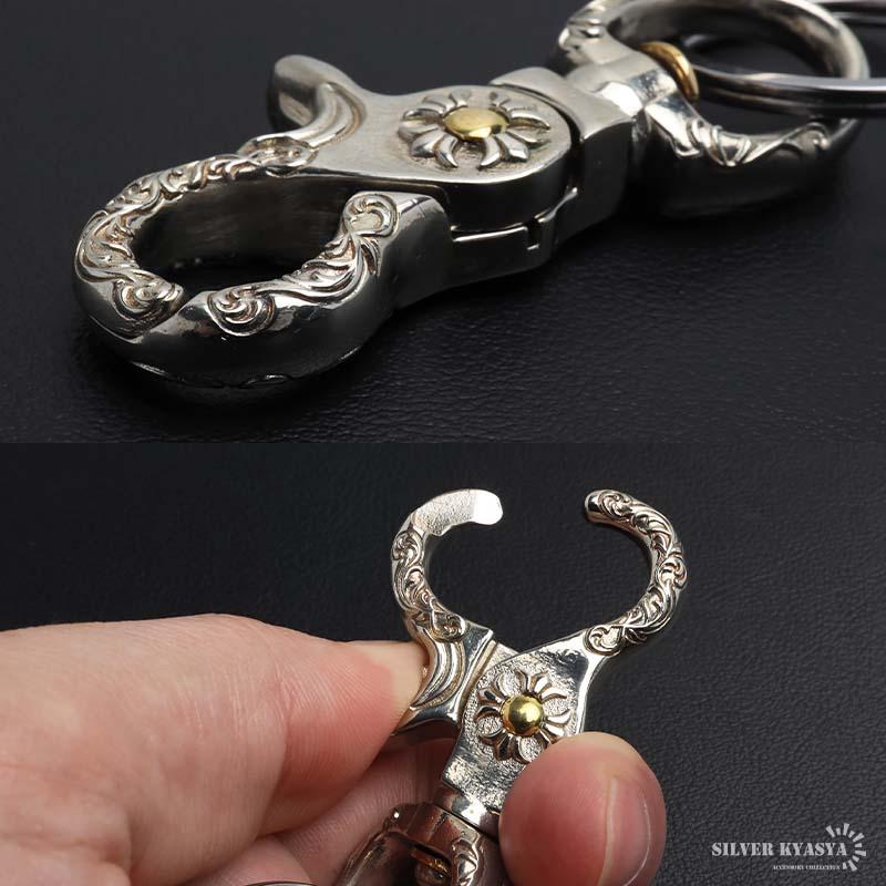 唐草キーリング クロスキーリング キーホルダー キーフック クリップ