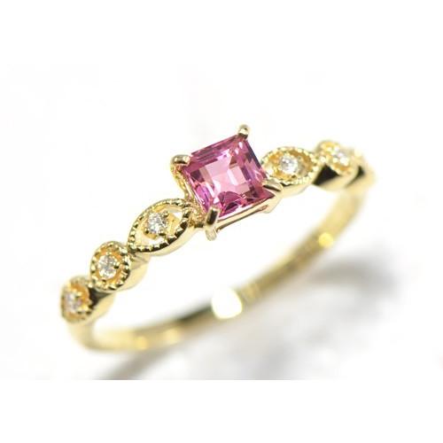 K18リング　ピンクトルマリン　印刻あり 楽天市場】ピンクトルマリン×ダイヤモンド リング K18イエロー