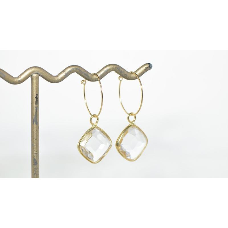 ピアス チャーム クリスタル K18イエローゴールド スクエア