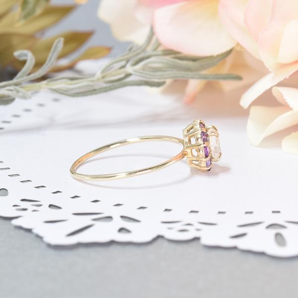 リング ムーンストーン アメシスト K10イエローゴールド フローラ