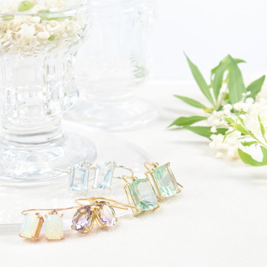 ピアス 大粒 グリーン フローライト K10イエローゴールド