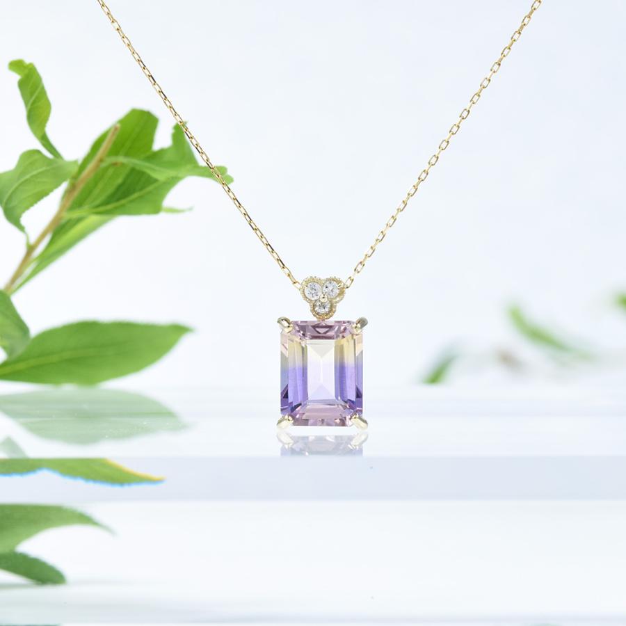 ペンダント アメトリン ダイヤ K10イエローゴールド ミルダイヤ