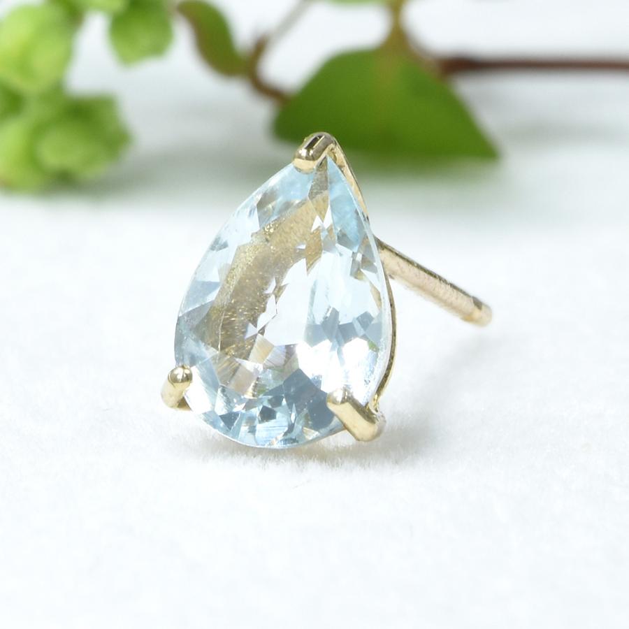 片ピアス アクアマリン シングルピアス K10イエローゴールド