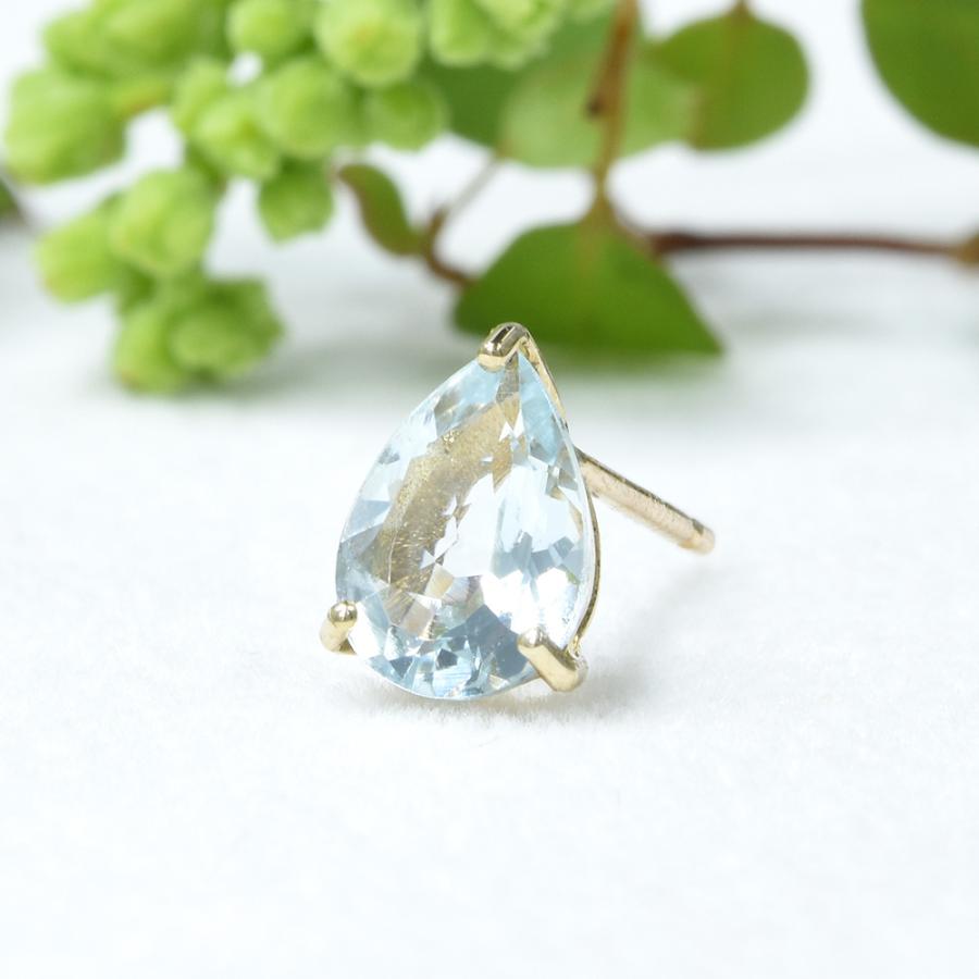 片ピアス アクアマリン シングルピアス K10イエローゴールド