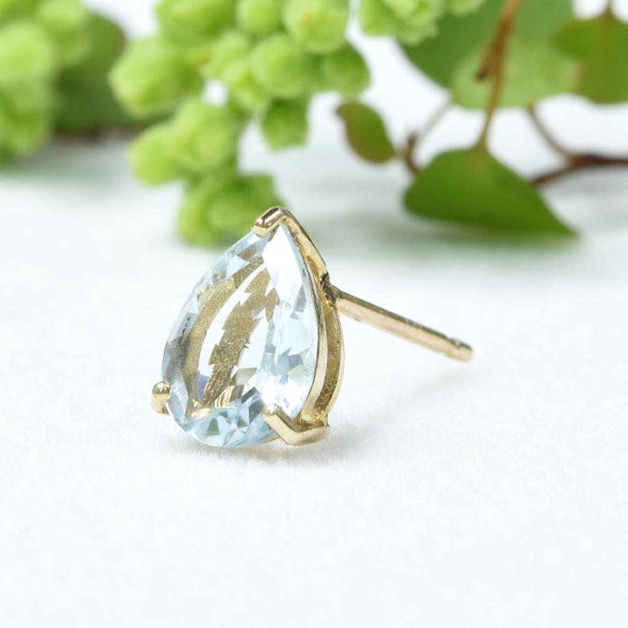 片ピアス アクアマリン シングルピアス K10イエローゴールド