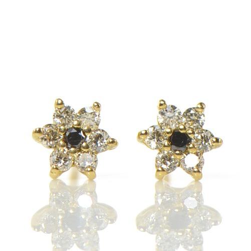 ピアス　ホワイト×ブラックダイヤモンド K18イエローゴールド フラワーモチーフ (S) YK-BA091