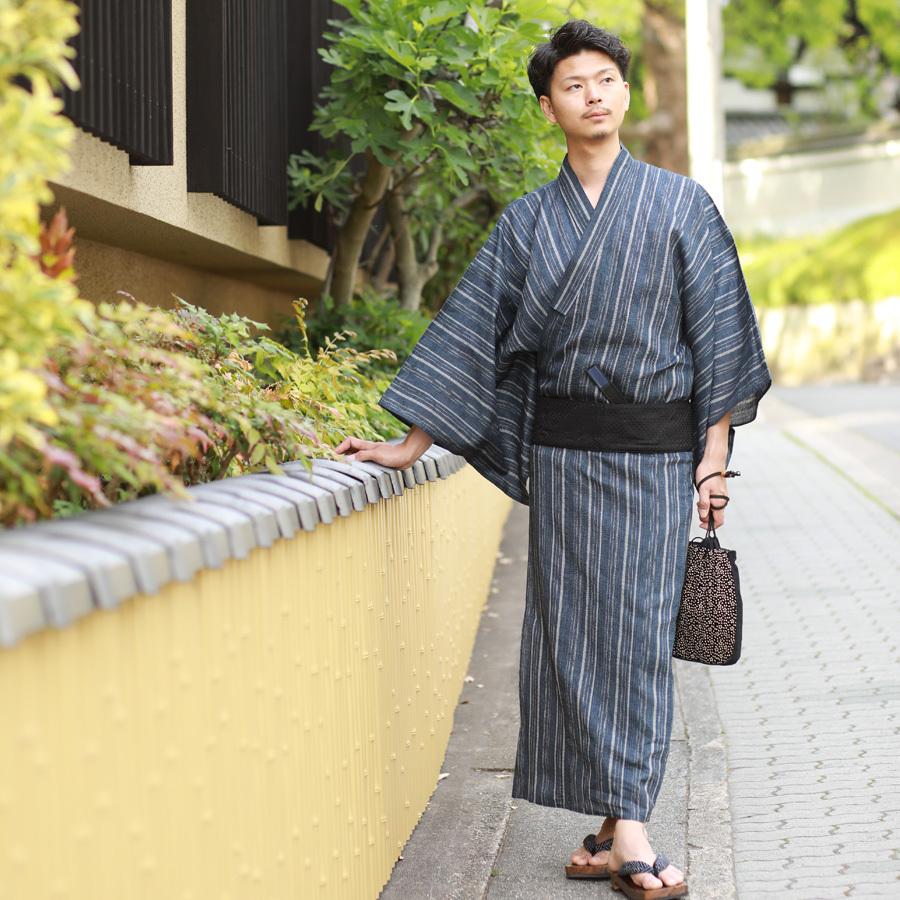 Sサイズ◇古典綿麻しじら織り綿麻浴衣◇縦横縞 Sサイズ◇古典綿麻しじら織り綿麻浴衣◇縦横縞