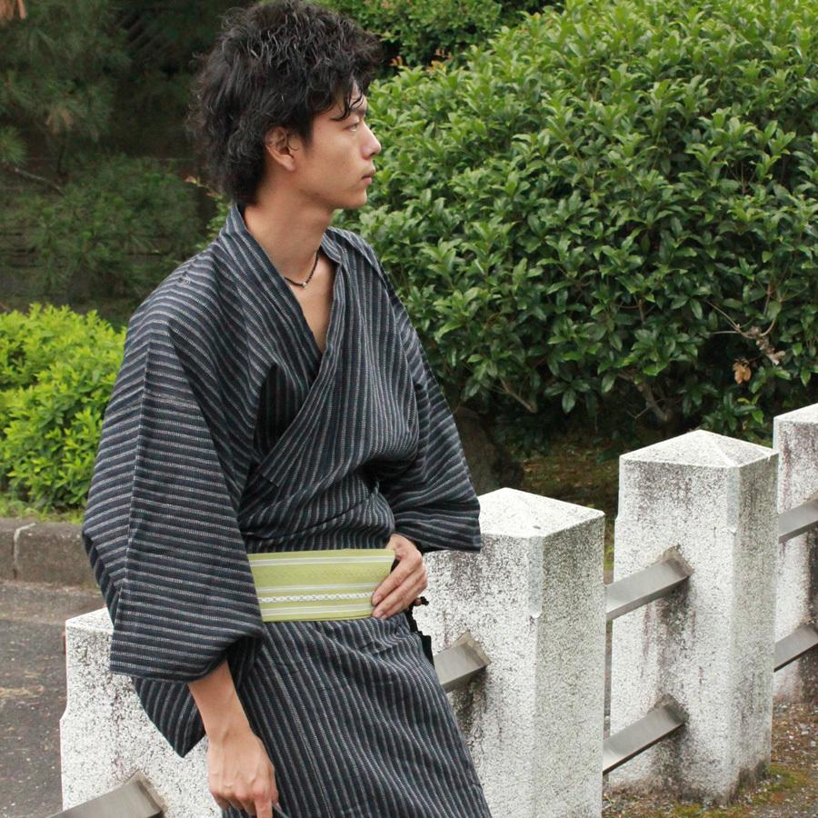 単品】紳士綿麻しじら浴衣 08柄 交互縞 S/M/L/LL 織り生地のシンプル