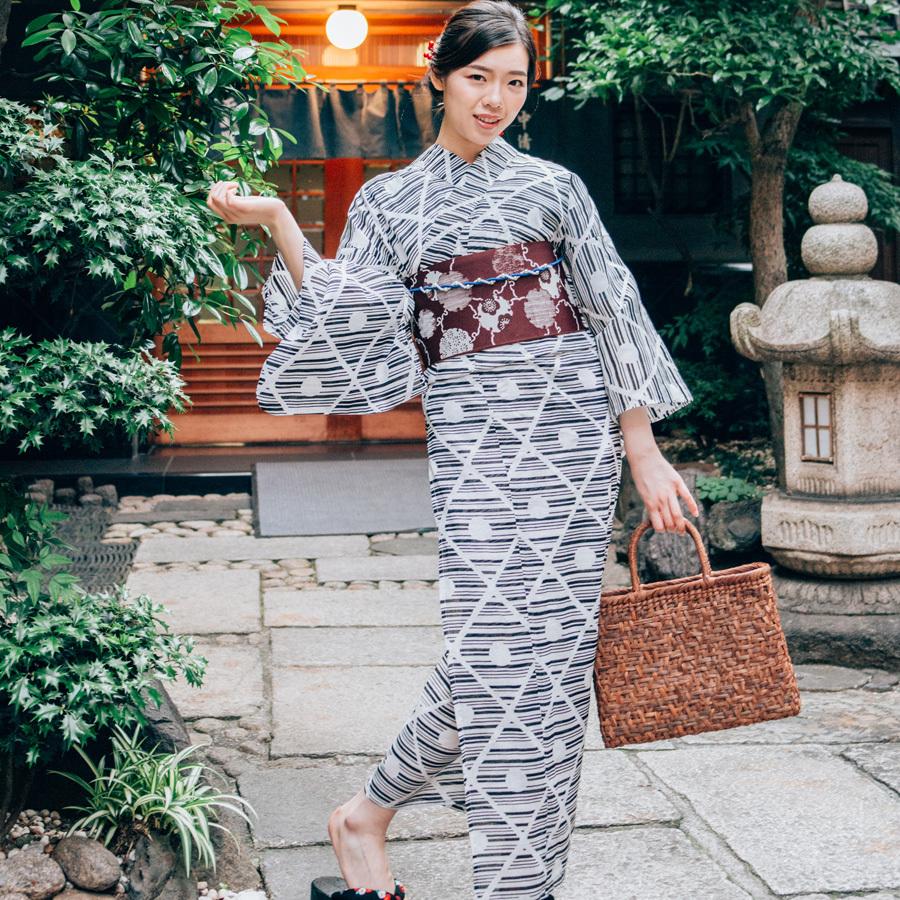 大人ゆかた◆最高級【綿麻浴衣】幾何学草花モダン浴衣◆着物としても着用可 2003776201.jpg