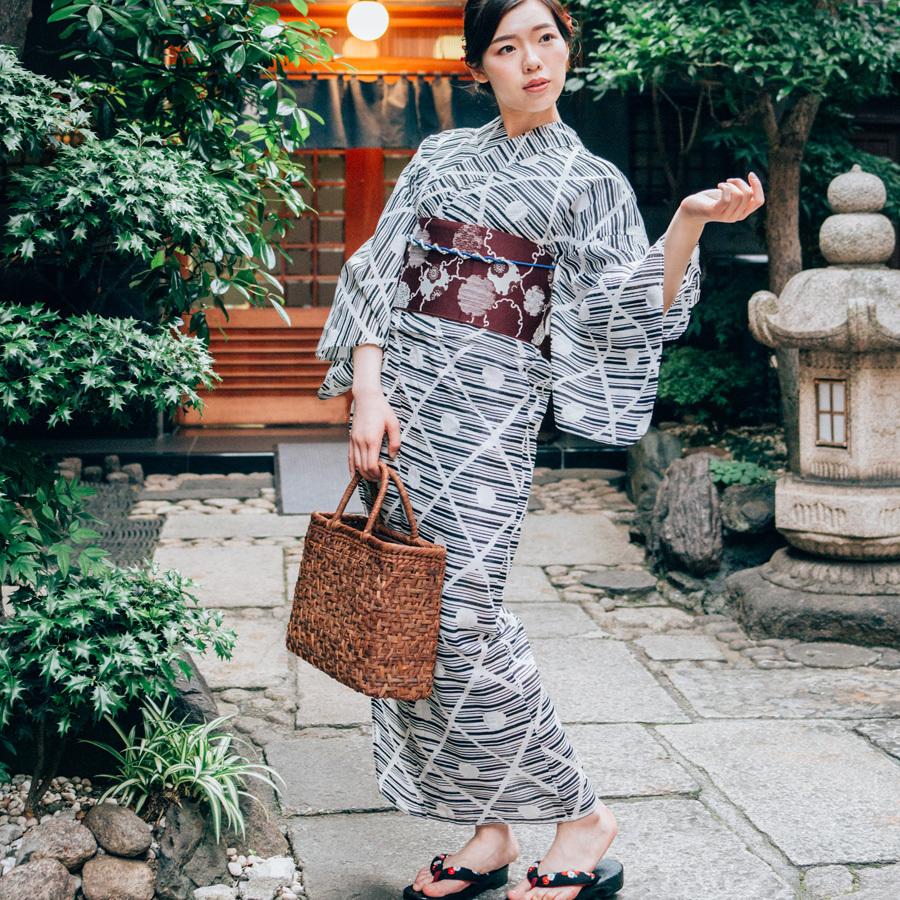 レディース 浴衣 単品 綿麻【18】麻混 高級 ゆかた ホワイト系