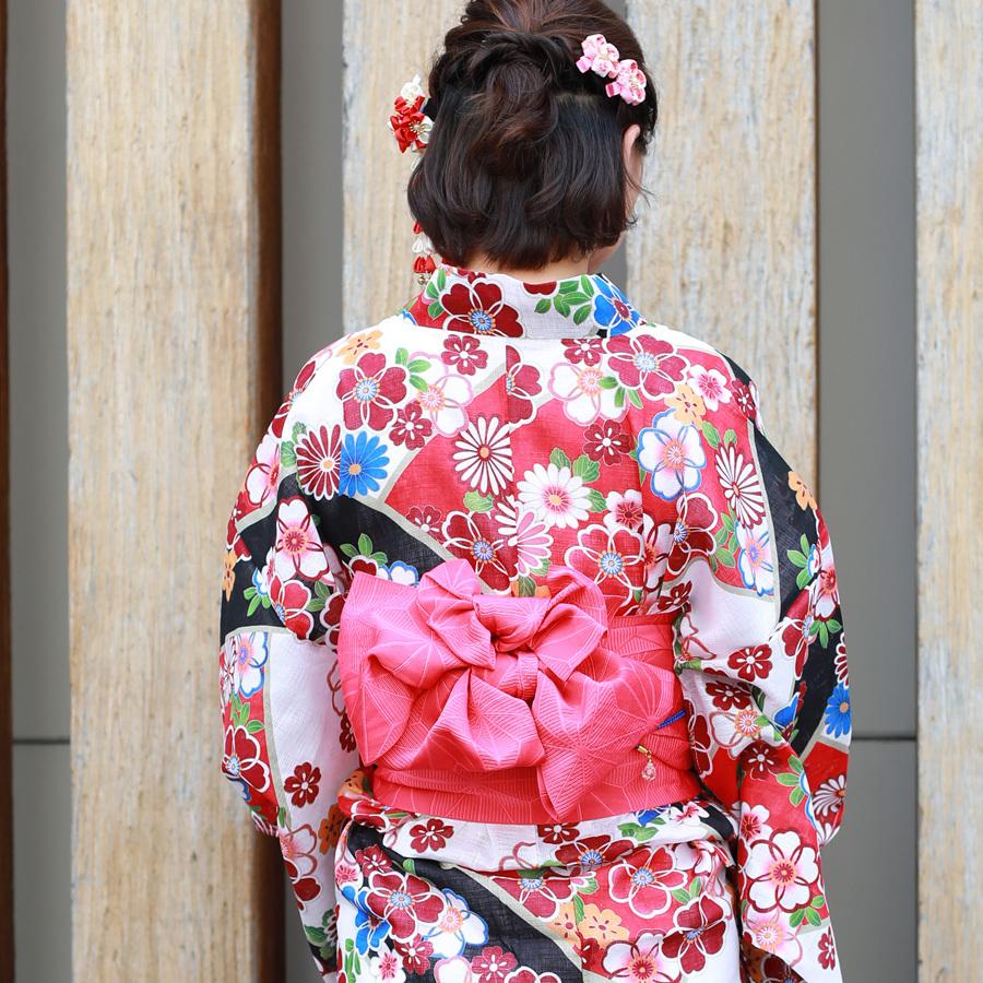 レディース 浴衣 単品 綿麻【26】麻混 高級 ゆかた 黒系 桜 菊 : 京の