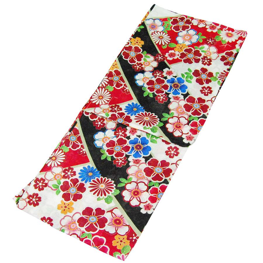 レディース 浴衣 単品 綿麻【26】麻混 高級 ゆかた 黒系 桜 菊 : 京の