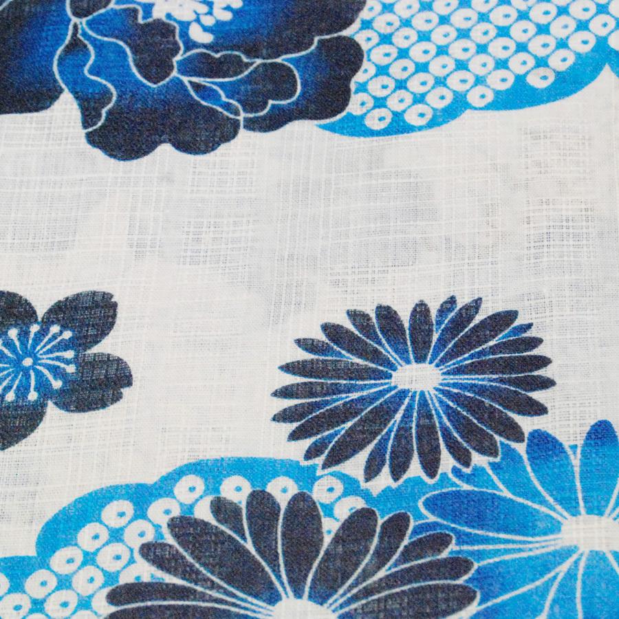 レディース 浴衣 単品 綿麻【29】麻混 高級 ゆかた 白系 菊 牡丹 : 京