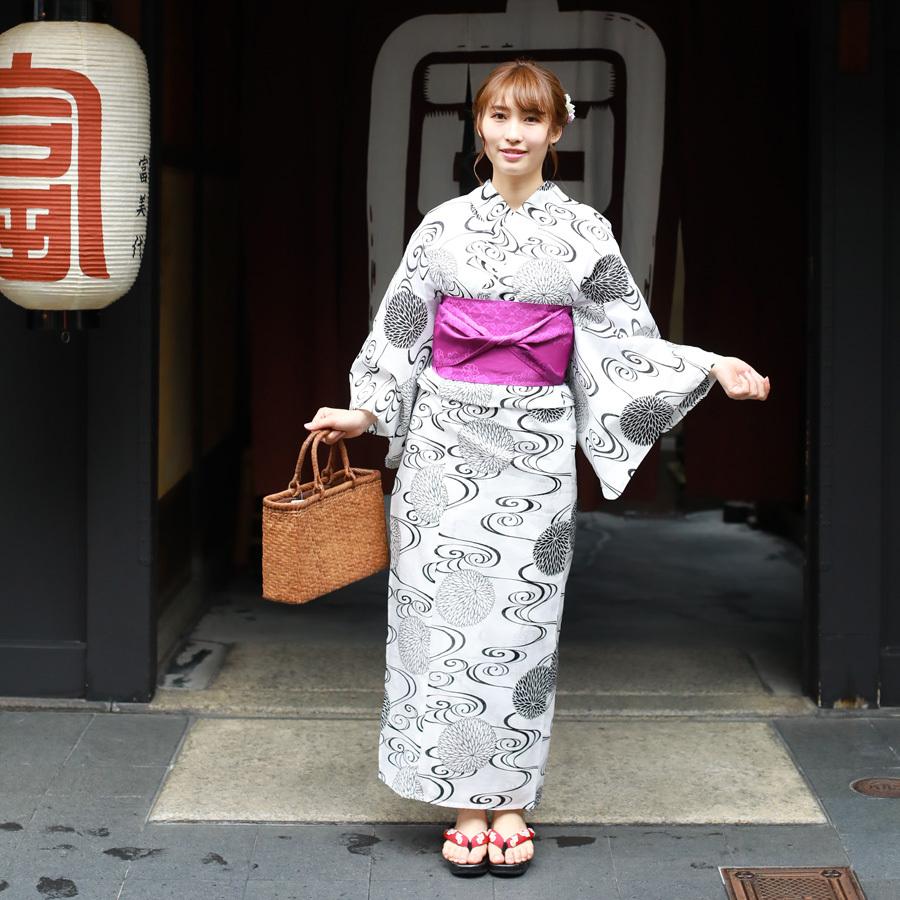 レディース 浴衣 単品 綿麻【31】麻混 高級 ゆかた 白系 ホワイト系