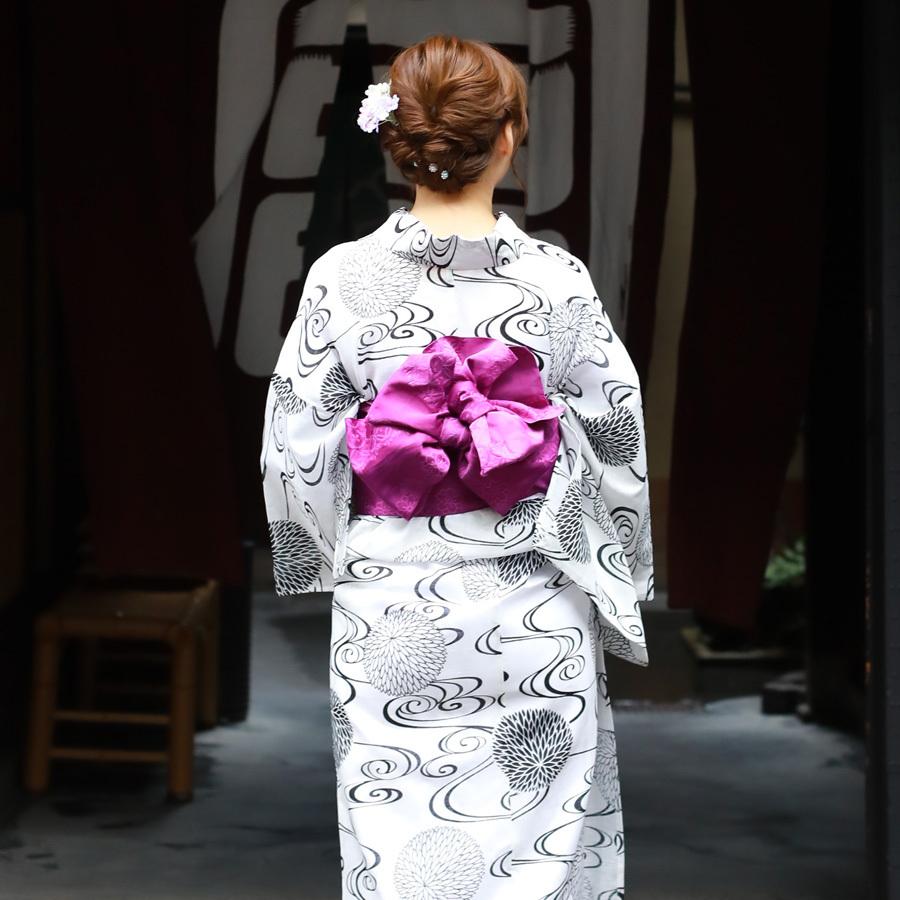 レディース 浴衣 単品 綿麻【31】麻混 高級 ゆかた 白系 ホワイト系