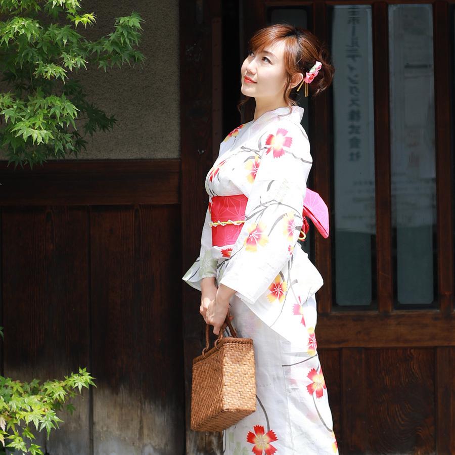 浴衣 反物 綿麻ゆかた 撫子 白 新品 レディース 浴衣 単品 綿麻【32】麻混 高級 ゆかた クリーム系 白系