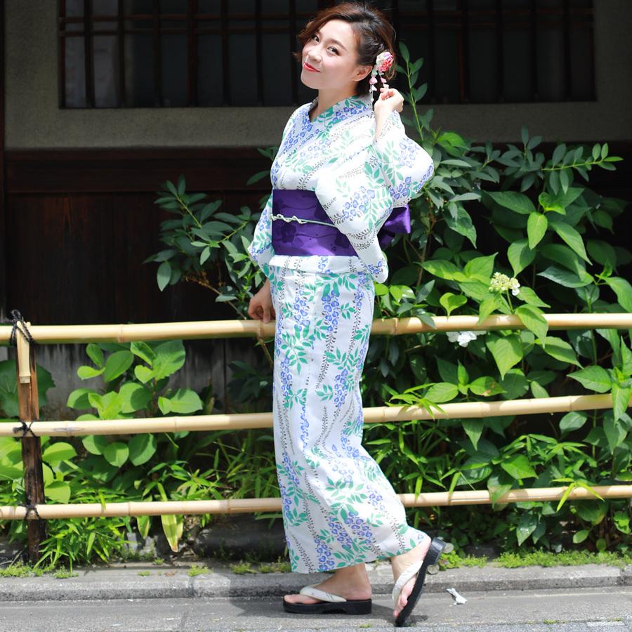 レディース 浴衣 単品 綿麻【33】麻混 高級 ゆかた 白系 オフ