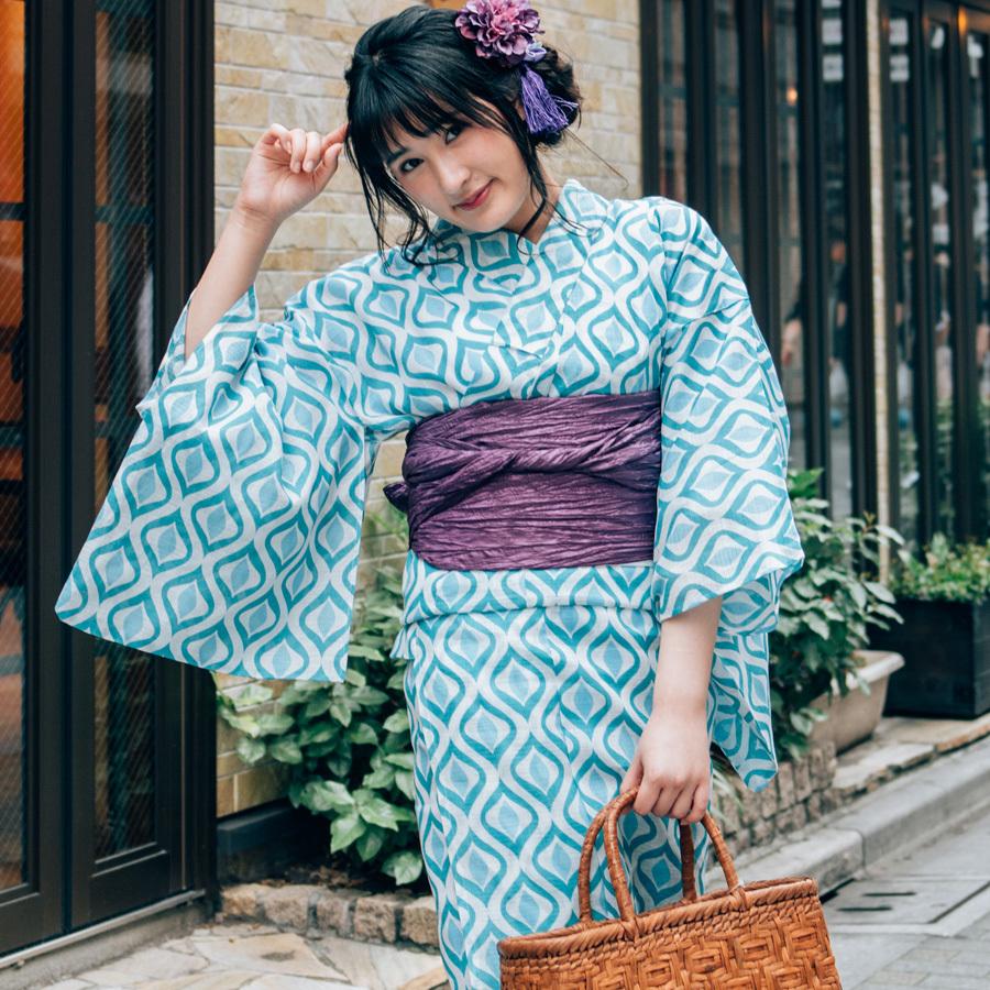 レディース 浴衣 綿麻【10】麻混 高級 ゆかた 3点 セット ホワイト系  