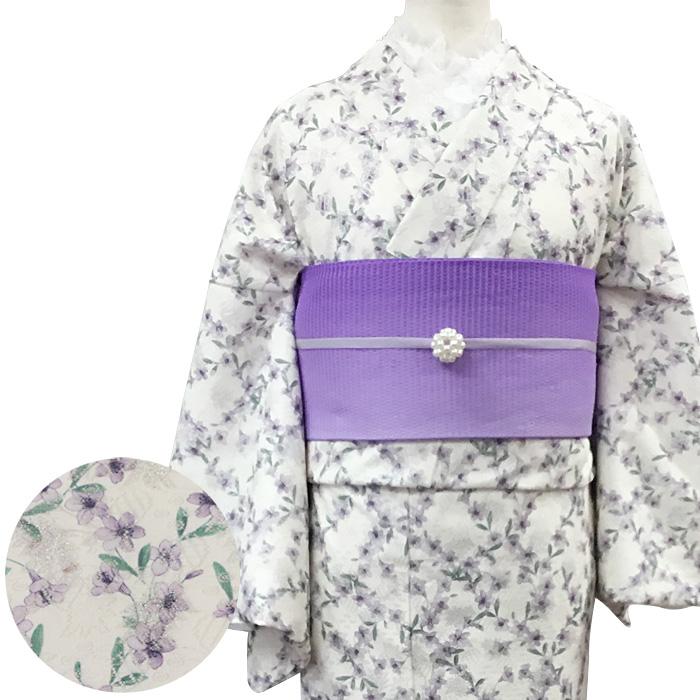 レース着物 花柄【限定品04】ラッセルレース 着物 袷着物 白 紫 