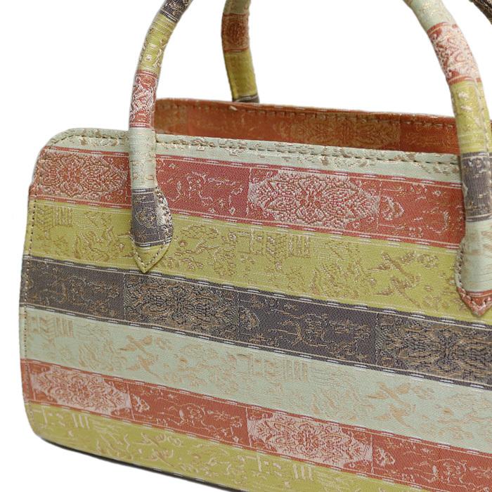 訳あり】【京都西陣生地】利休バッグ（08A026）金襴 縞 文様