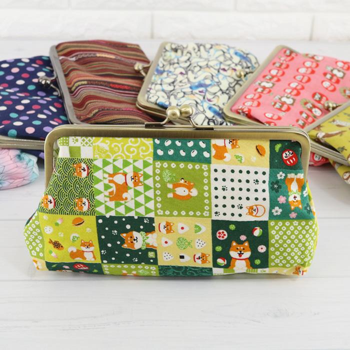 がま口 ポーチ [#58a] ケース 財布 小物入れ 動物柄 水玉 市松 和雑貨