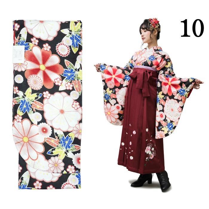 二尺袖着物 単品 (10) 花柄 黒 卒業式や謝恩会など、袴に合わせて