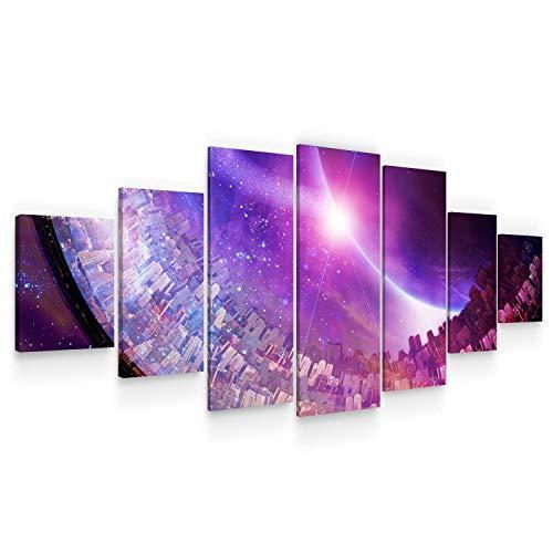 【即日発送】 Decor Home Large USA - Abstract Purple Art Wall Canvas Huge Startonight - Total Panels 7 of Set Art Wall Framed Modern Artwork Surprise View Dual レリーフ、アート