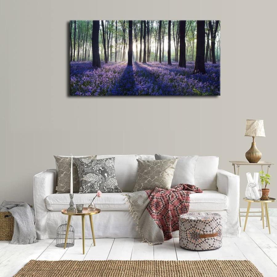 国内外の人気集結 大規模なフォレストキャンバスウォールアート寝室のサンシャイン樹とパープルラベンダーの緑の森風景ランドスケープキャンバスアートワークホームオフィス レリーフ アート