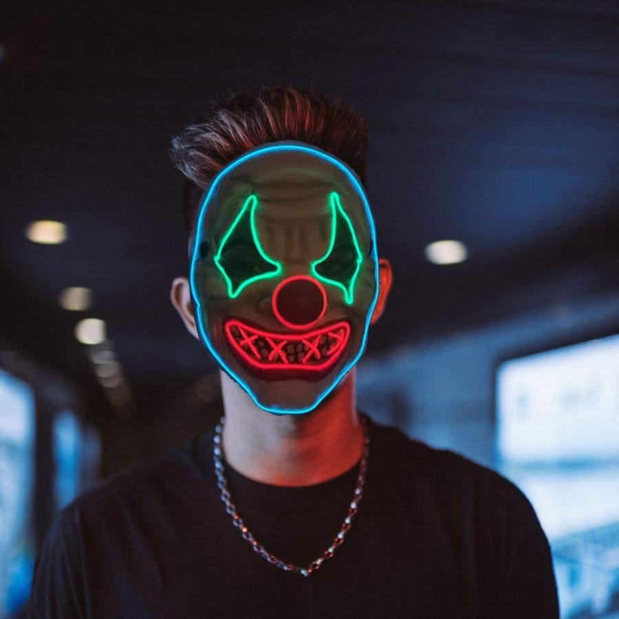 人気メーカー ブランド ハロウィンマスク ライトアップマスク Led 怖いピエロマスク 仮面舞踏会コスプレコスチューム ラテックス 装飾品 メンズ レディース ブルー レッド グリー 変装用マスク Megagood Hk