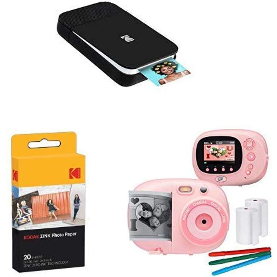 新しい コダックスマイルインスタントデジタルプリンター 黒 用紙付きカシュマ 子供用インスタントプリントカメラ ビデオカムコーダー フレーム付きカシュマ その他プリンター Payswif Vc