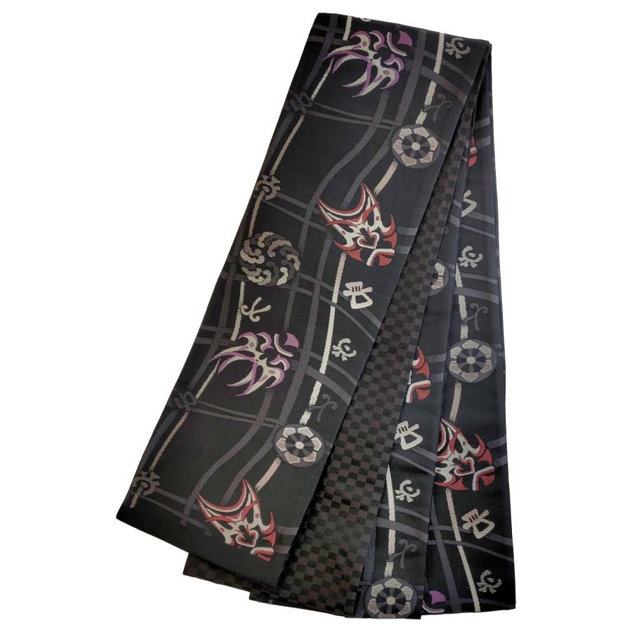 半幅帯 正絹 西陣織 リバーシブル 京玉響 歌舞伎 黒系 長尺 限定品