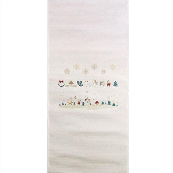 名古屋帯 正絹 白 雪 クリスマス 〜サイレントナイト〜 クリーム 京玉響 西陣織の画像