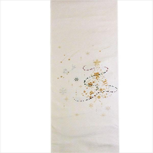 名古屋帯 正絹 白 雪 クリスマス 〜スノーツリー〜 クリーム 京玉響