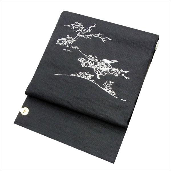 名古屋帯 正絹 黒 うさぎ 〜鳥獣戯画3〜 ブラック 京玉響 西陣織