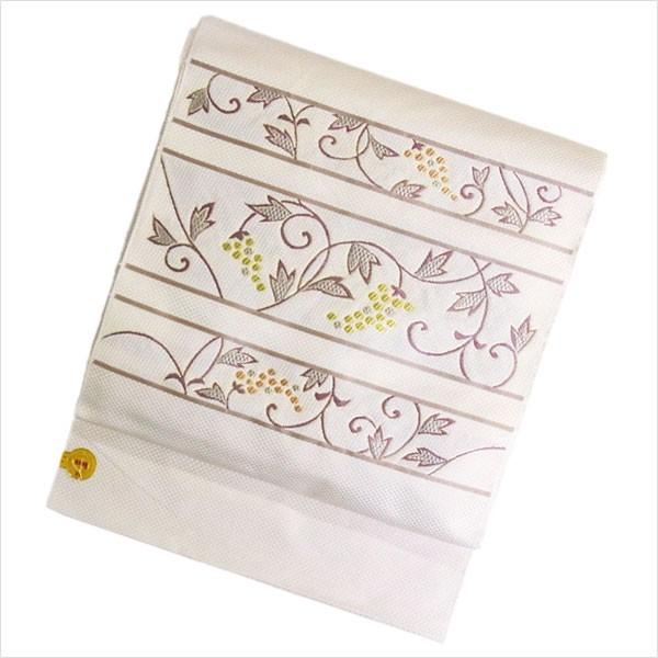 名古屋帯　格子　唐草　葡萄模様　名古屋帯　着物　035a p 仕立て上がり正絹名古屋帯「黒色の地にベージュ色の唐草模様」 | 帯,