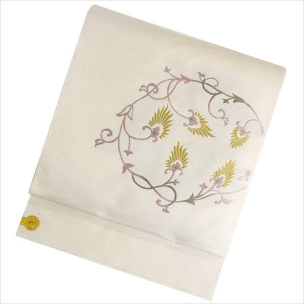 （新品未着用）西陣織　正絹名古屋帯　更紗文様 名古屋帯 正絹 白 唐草 〜丸更紗文様〜 クリーム 京玉響 西陣織