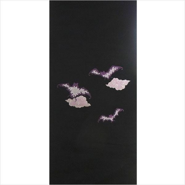 ☆美品 コウモリ柄 染め名古屋帯　黒　正絹 名古屋帯 正絹 黒 蝙蝠 〜こうもり〜 ブラック 京玉響 西陣織
