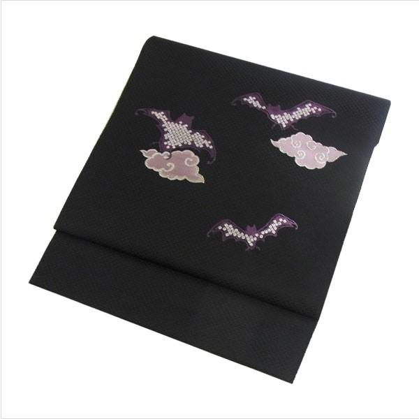 ☆美品 コウモリ柄 染め名古屋帯　黒　正絹 楽天市場】正絹紋意匠染帯 染帯 再入荷 タタキ染め 黒地