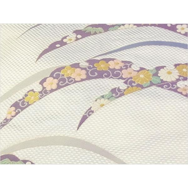 名古屋帯 正絹 白 芝草 〜露芝模様〜 クリーム 京玉響 西陣織 : 名古屋