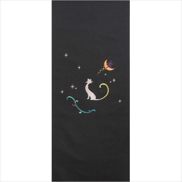 名古屋帯 正絹 黒 ネコ 月 ハロウィーン 〜月夜のねこ〜 ブラック 京玉